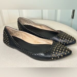Frye Black Flats with Gold Studs
